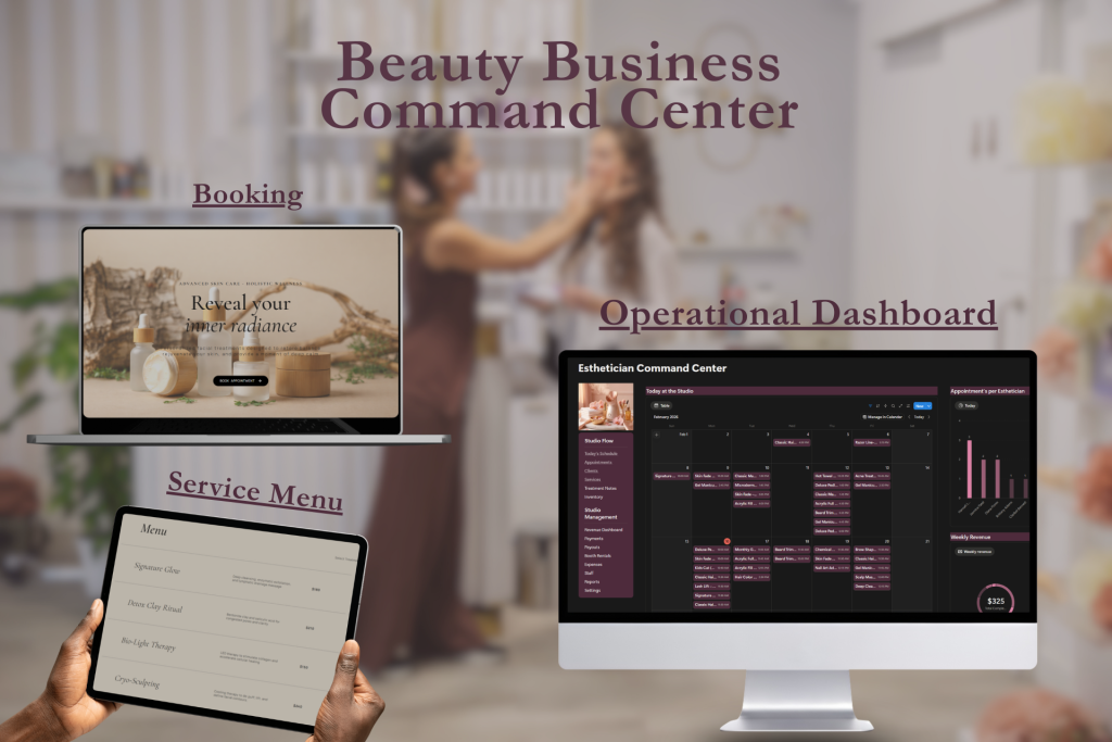 beauty studio command center dashboard connecting booking services and business operations
